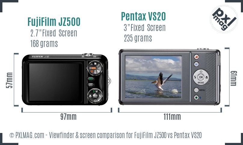 FujiFilm JZ500 vs Pentax VS20 Screen and Viewfinder comparison