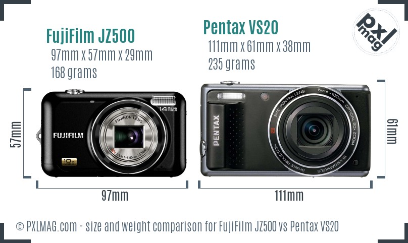 FujiFilm JZ500 vs Pentax VS20 size comparison