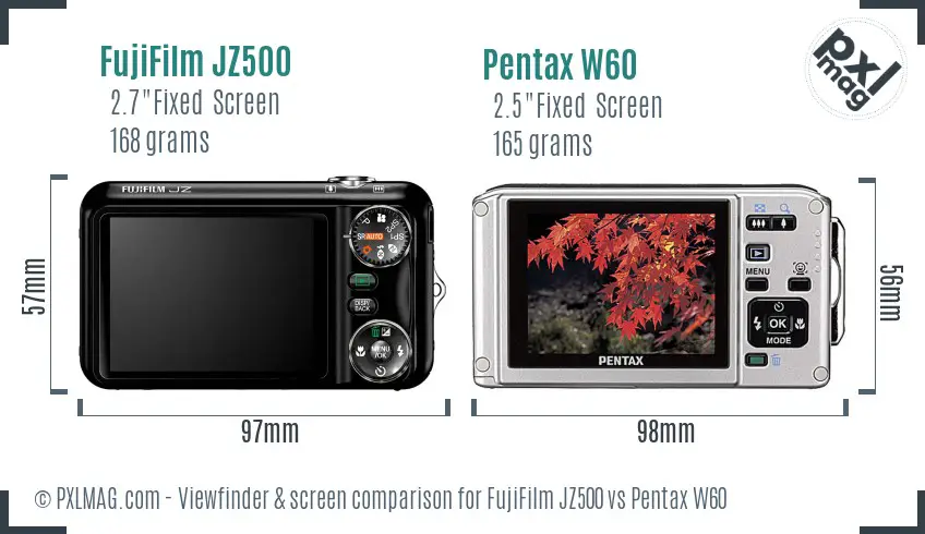 FujiFilm JZ500 vs Pentax W60 Screen and Viewfinder comparison