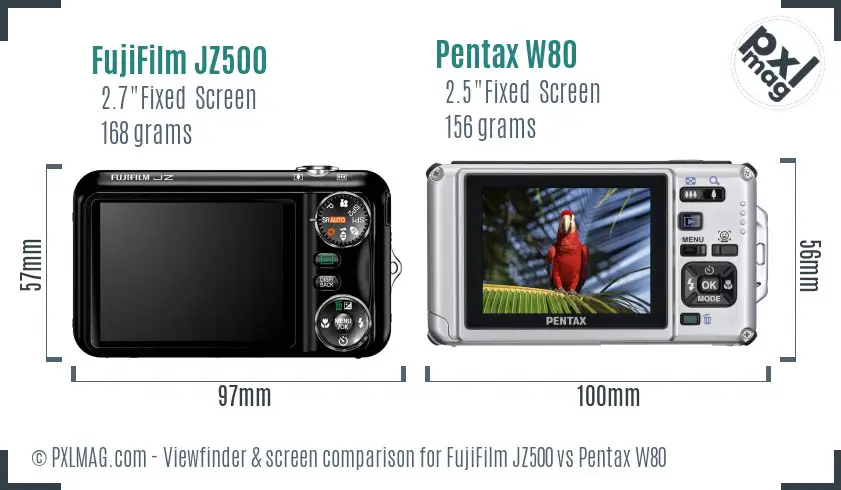 FujiFilm JZ500 vs Pentax W80 Screen and Viewfinder comparison
