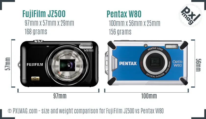 FujiFilm JZ500 vs Pentax W80 size comparison