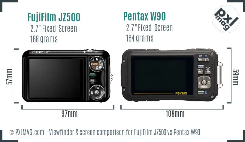 FujiFilm JZ500 vs Pentax W90 Screen and Viewfinder comparison