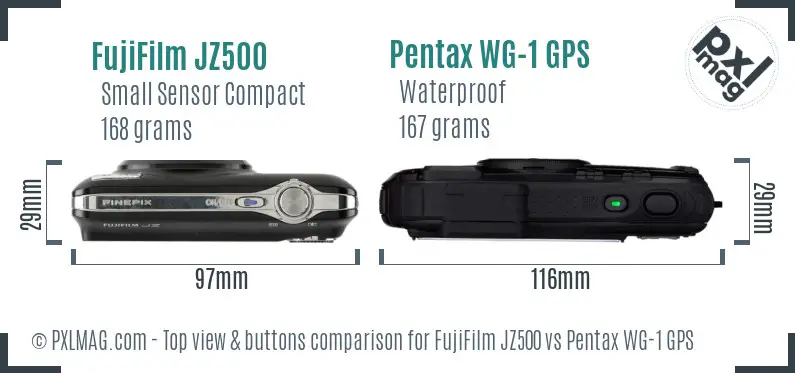FujiFilm JZ500 vs Pentax WG-1 GPS top view buttons comparison
