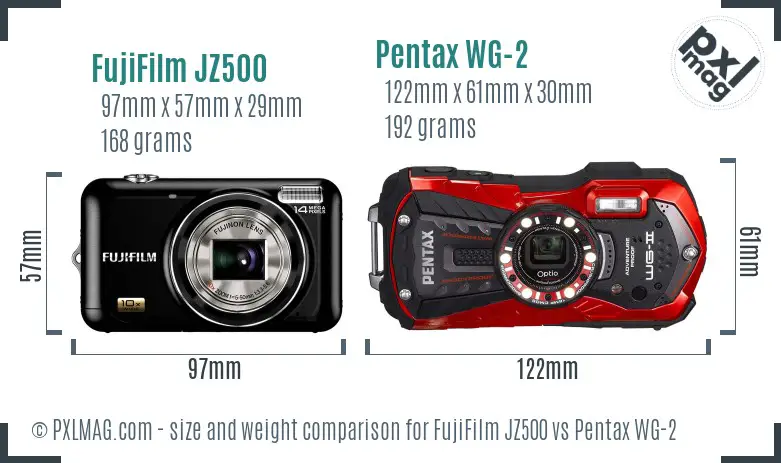 FujiFilm JZ500 vs Pentax WG-2 size comparison