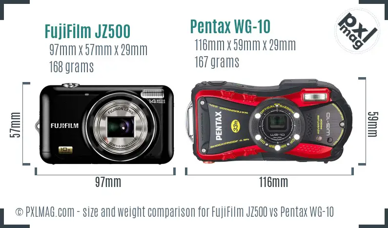 FujiFilm JZ500 vs Pentax WG-10 size comparison