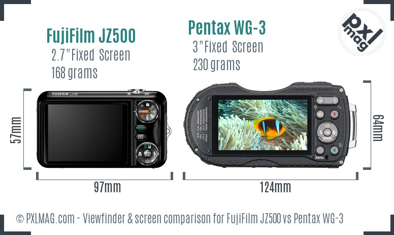 FujiFilm JZ500 vs Pentax WG-3 Screen and Viewfinder comparison