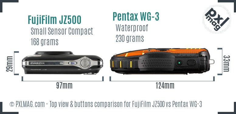 FujiFilm JZ500 vs Pentax WG-3 top view buttons comparison
