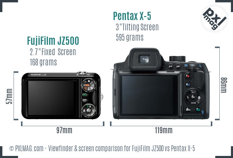 FujiFilm JZ500 vs Pentax X-5 Screen and Viewfinder comparison