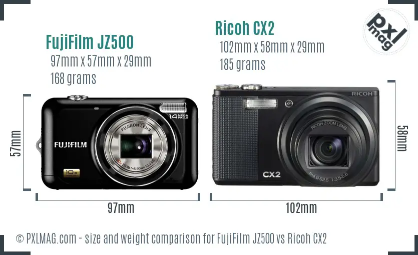 FujiFilm JZ500 vs Ricoh CX2 size comparison