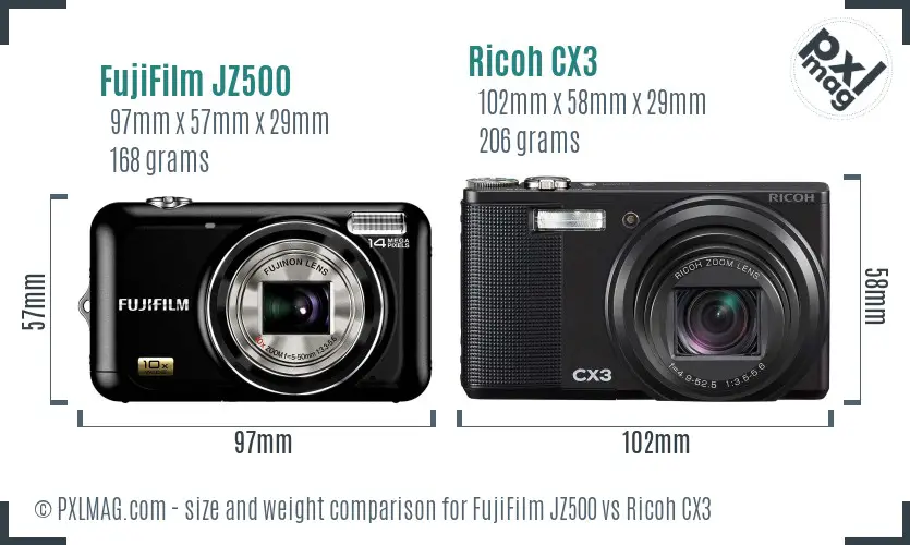 FujiFilm JZ500 vs Ricoh CX3 size comparison