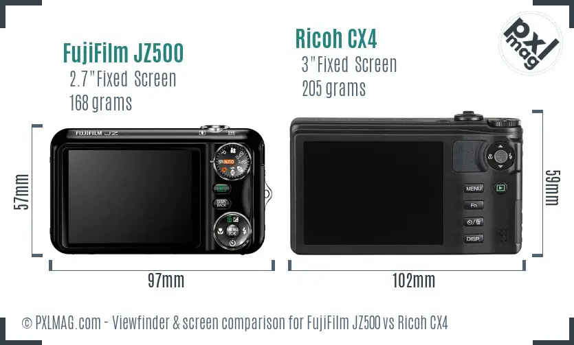 FujiFilm JZ500 vs Ricoh CX4 Screen and Viewfinder comparison