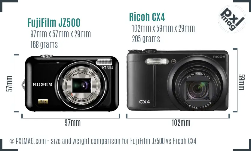 FujiFilm JZ500 vs Ricoh CX4 size comparison
