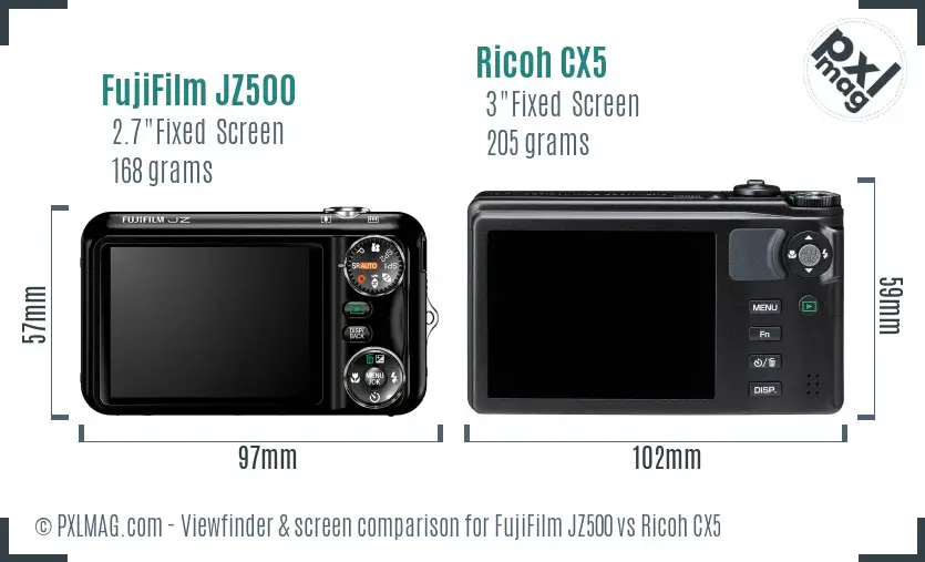 FujiFilm JZ500 vs Ricoh CX5 Screen and Viewfinder comparison