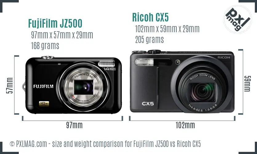 FujiFilm JZ500 vs Ricoh CX5 size comparison
