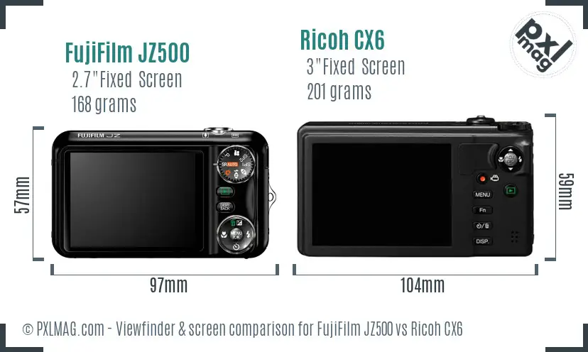FujiFilm JZ500 vs Ricoh CX6 Screen and Viewfinder comparison