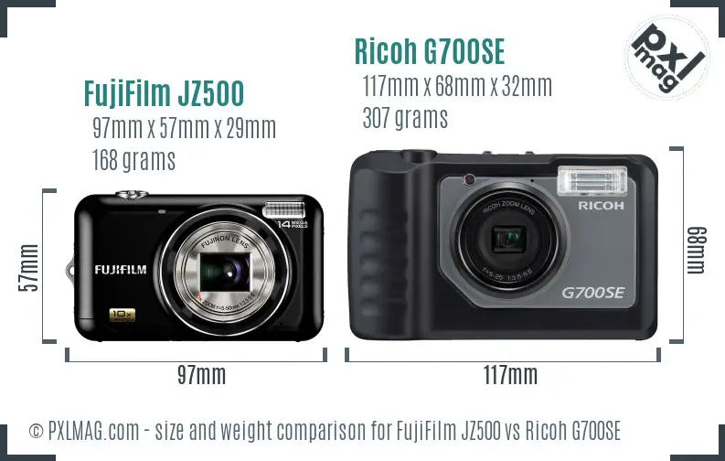 FujiFilm JZ500 vs Ricoh G700SE size comparison