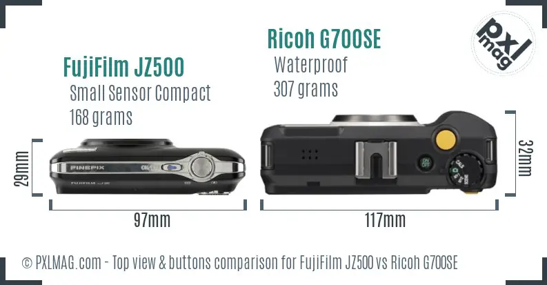 FujiFilm JZ500 vs Ricoh G700SE top view buttons comparison