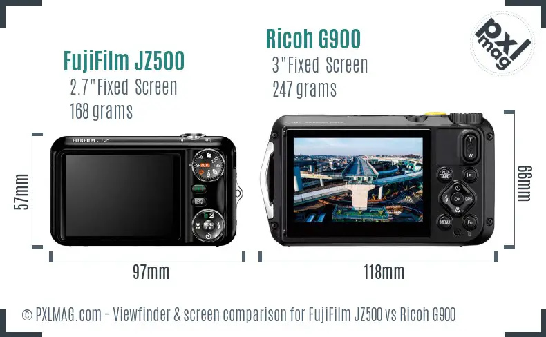 FujiFilm JZ500 vs Ricoh G900 Screen and Viewfinder comparison