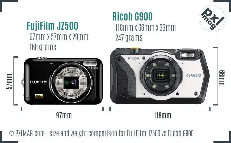 FujiFilm JZ500 vs Ricoh G900 size comparison