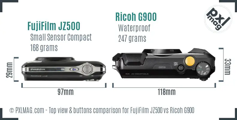 FujiFilm JZ500 vs Ricoh G900 top view buttons comparison