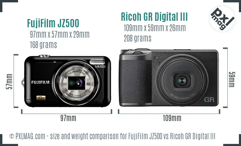 FujiFilm JZ500 vs Ricoh GR Digital III size comparison FujiFilm JZ500 vs Ricoh GR Digital III size comparison