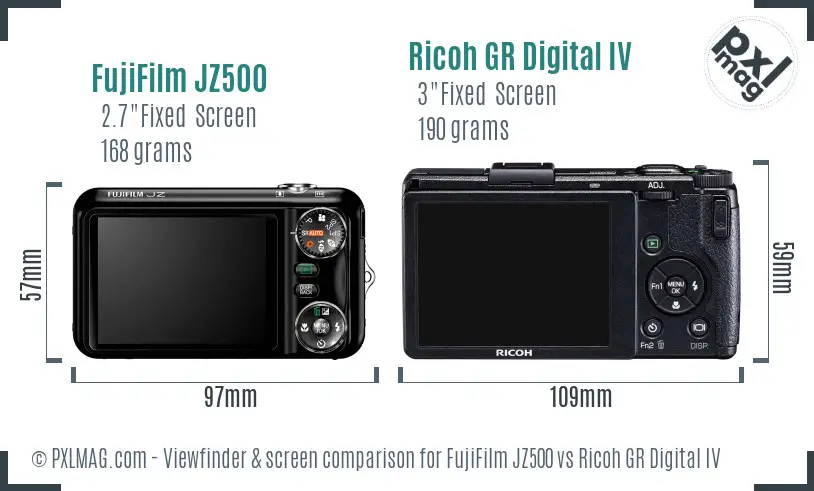 FujiFilm JZ500 vs Ricoh GR Digital IV Screen and Viewfinder comparison