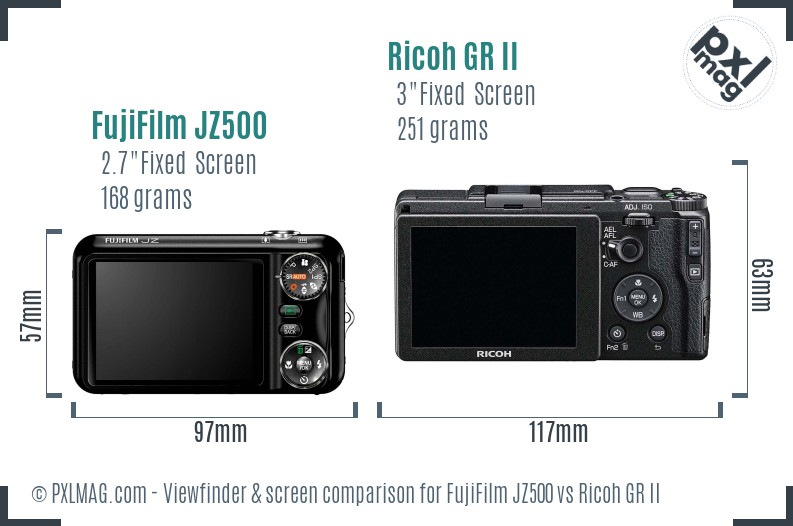 FujiFilm JZ500 vs Ricoh GR II Screen and Viewfinder comparison