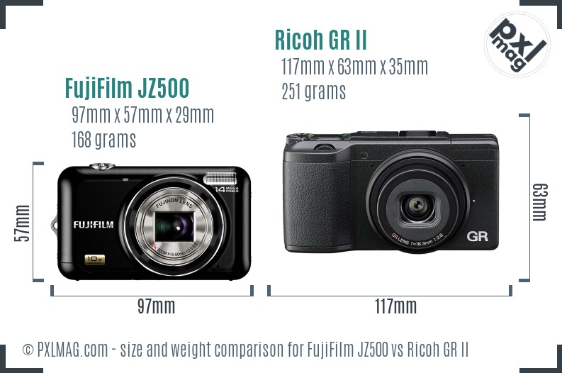 FujiFilm JZ500 vs Ricoh GR II size comparison