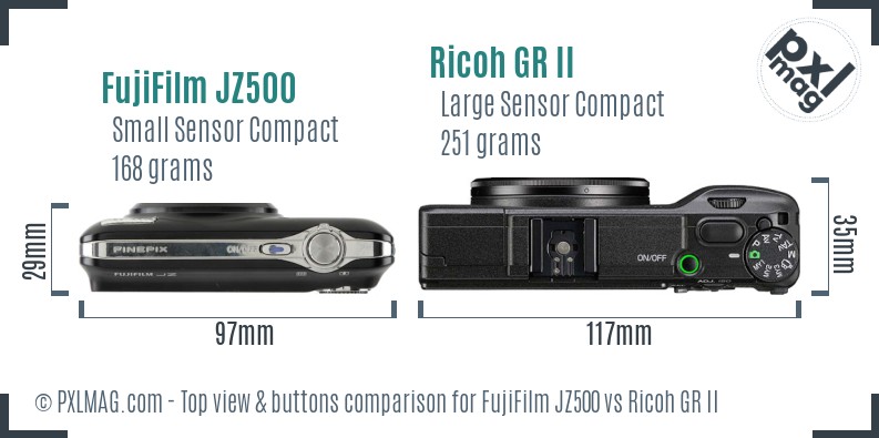 FujiFilm JZ500 vs Ricoh GR II top view buttons comparison