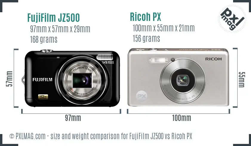 FujiFilm JZ500 vs Ricoh PX size comparison