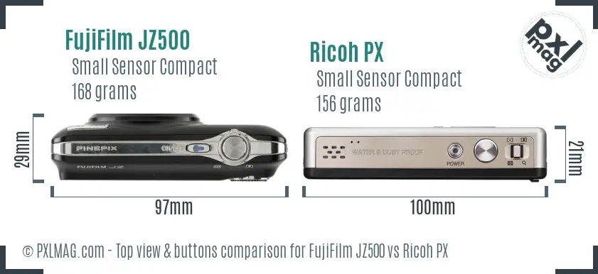 FujiFilm JZ500 vs Ricoh PX top view buttons comparison