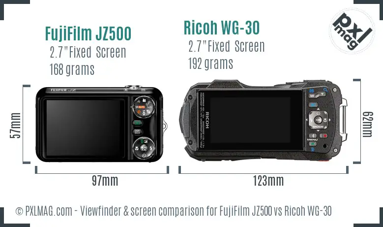 FujiFilm JZ500 vs Ricoh WG-30 Screen and Viewfinder comparison