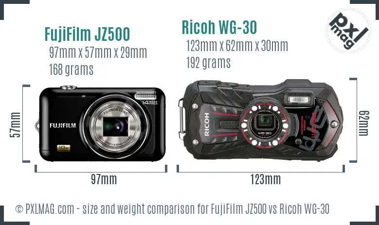 FujiFilm JZ500 vs Ricoh WG-30 size comparison