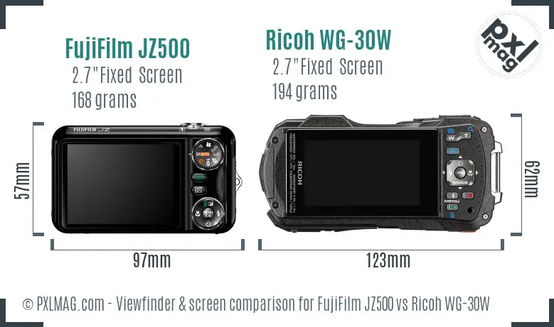 FujiFilm JZ500 vs Ricoh WG-30W Screen and Viewfinder comparison