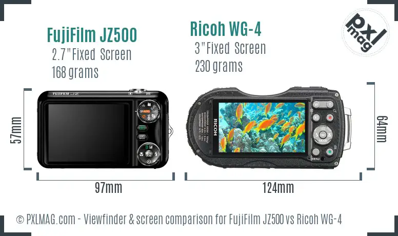FujiFilm JZ500 vs Ricoh WG-4 Screen and Viewfinder comparison