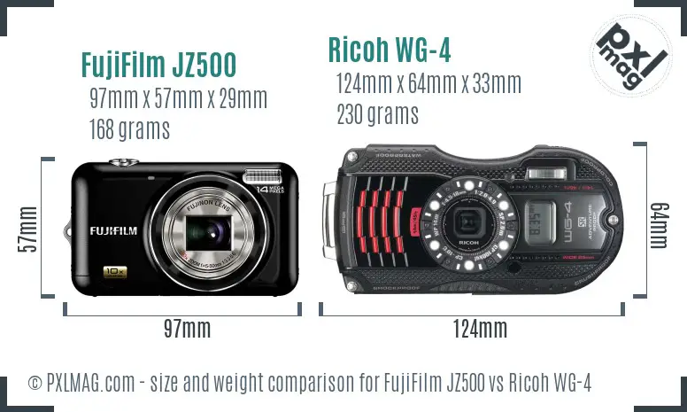 FujiFilm JZ500 vs Ricoh WG-4 size comparison