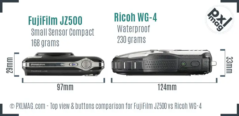FujiFilm JZ500 vs Ricoh WG-4 top view buttons comparison