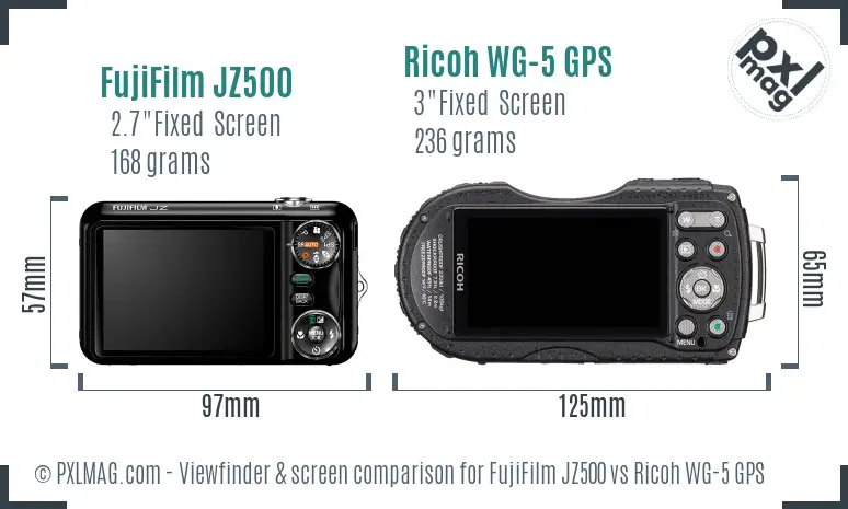 FujiFilm JZ500 vs Ricoh WG-5 GPS Screen and Viewfinder comparison