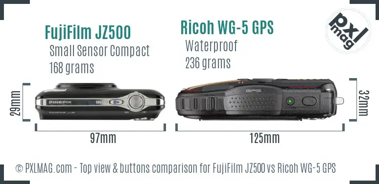 FujiFilm JZ500 vs Ricoh WG-5 GPS top view buttons comparison