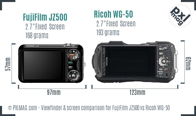 FujiFilm JZ500 vs Ricoh WG-50 Screen and Viewfinder comparison
