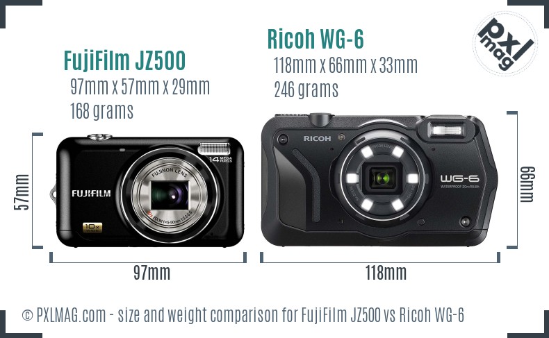 FujiFilm JZ500 vs Ricoh WG-6 size comparison