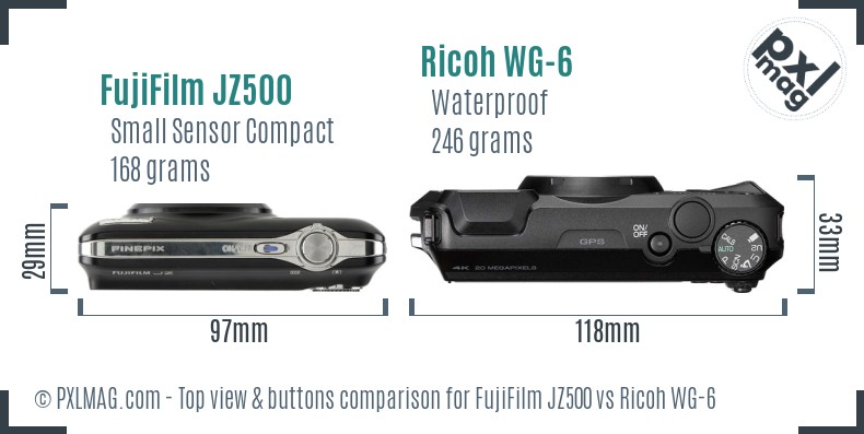 FujiFilm JZ500 vs Ricoh WG-6 top view buttons comparison