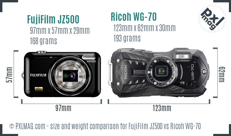 FujiFilm JZ500 vs Ricoh WG-70 size comparison