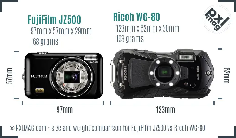 FujiFilm JZ500 vs Ricoh WG-80 size comparison