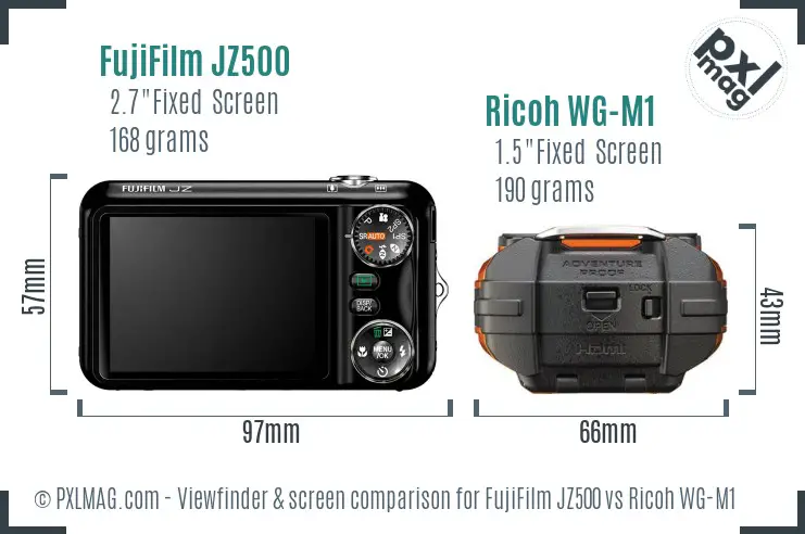 FujiFilm JZ500 vs Ricoh WG-M1 Screen and Viewfinder comparison