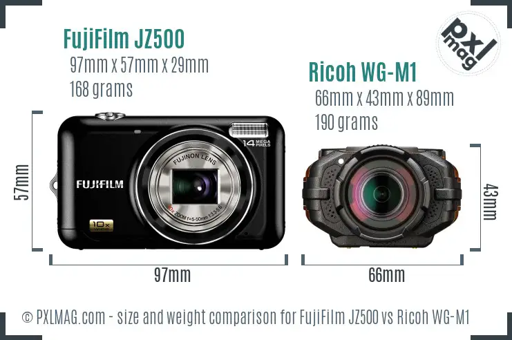 FujiFilm JZ500 vs Ricoh WG-M1 size comparison