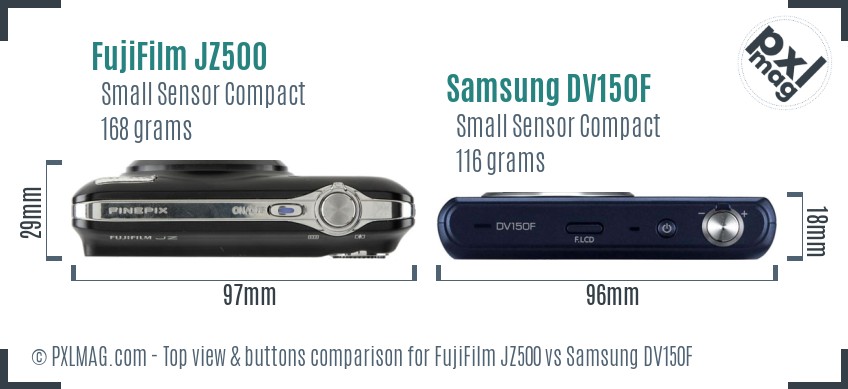 FujiFilm JZ500 vs Samsung DV150F top view buttons comparison
