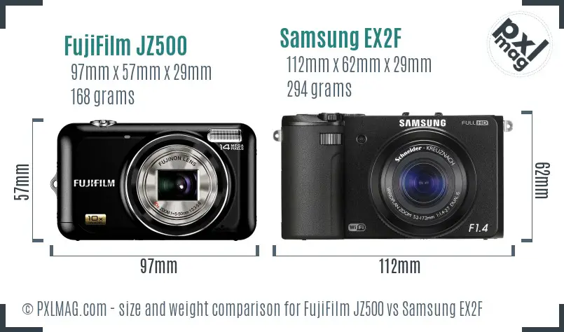 FujiFilm JZ500 vs Samsung EX2F size comparison