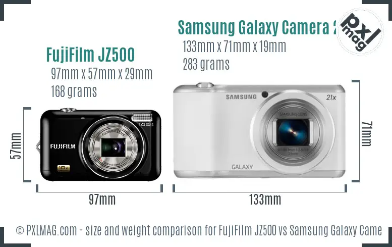 FujiFilm JZ500 vs Samsung Galaxy Camera 2 size comparison FujiFilm JZ500 vs Samsung Galaxy Camera 2 size comparison