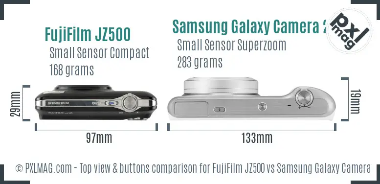 FujiFilm JZ500 vs Samsung Galaxy Camera 2 top view buttons comparison FujiFilm JZ500 vs Samsung Galaxy Camera 2 top view buttons comparison